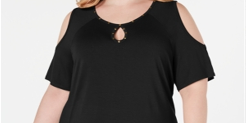JM Collection Women's Studded Cold Shoulder Top Black Size 3X
