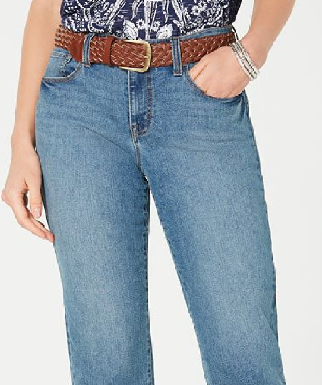Style & Co Women's Belted Denim Capri Pants Blue Size 14