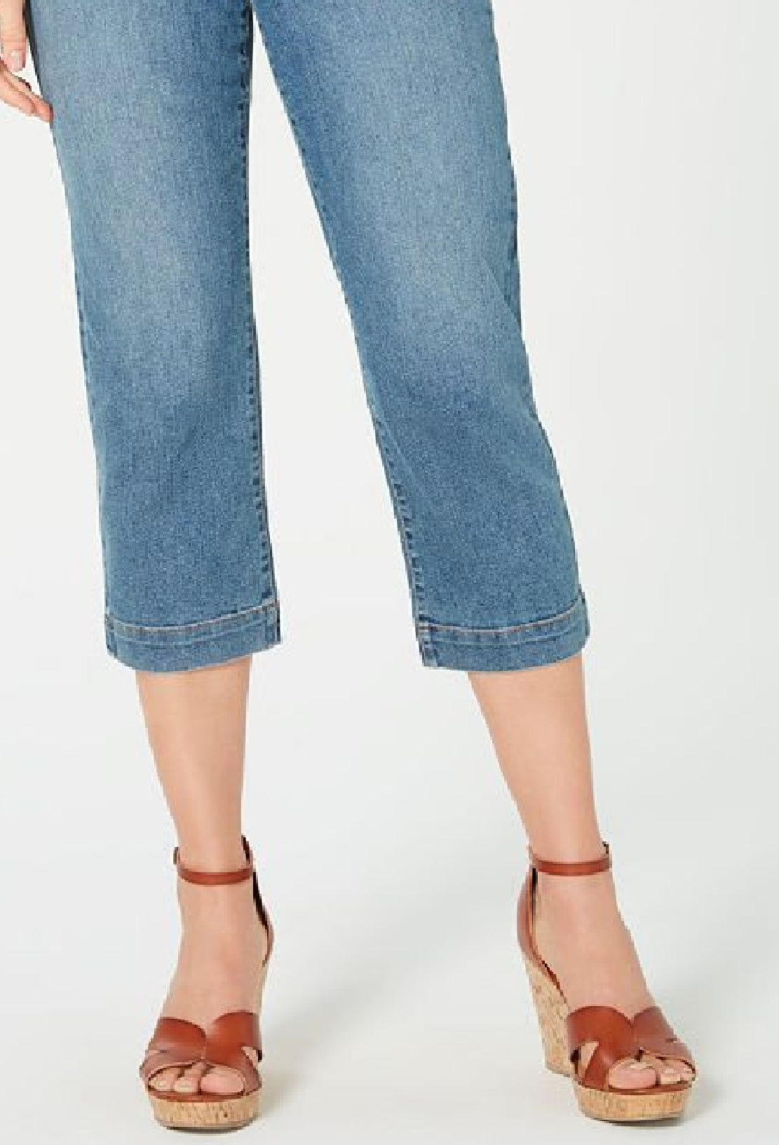 Style & Co Women's Belted Denim Capri Pants Blue Size 14
