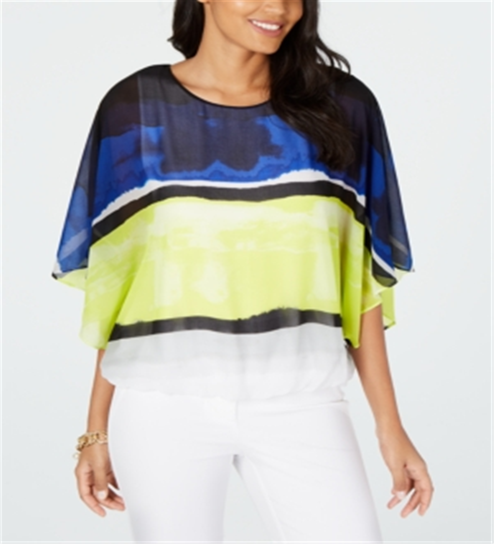 Alfani Women's Colorblocked Bubble Top White Size Petite