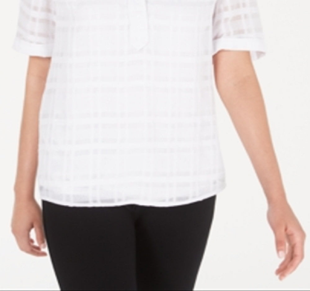 Alfani Women's Plaid V Neck Top White Size Petite Small