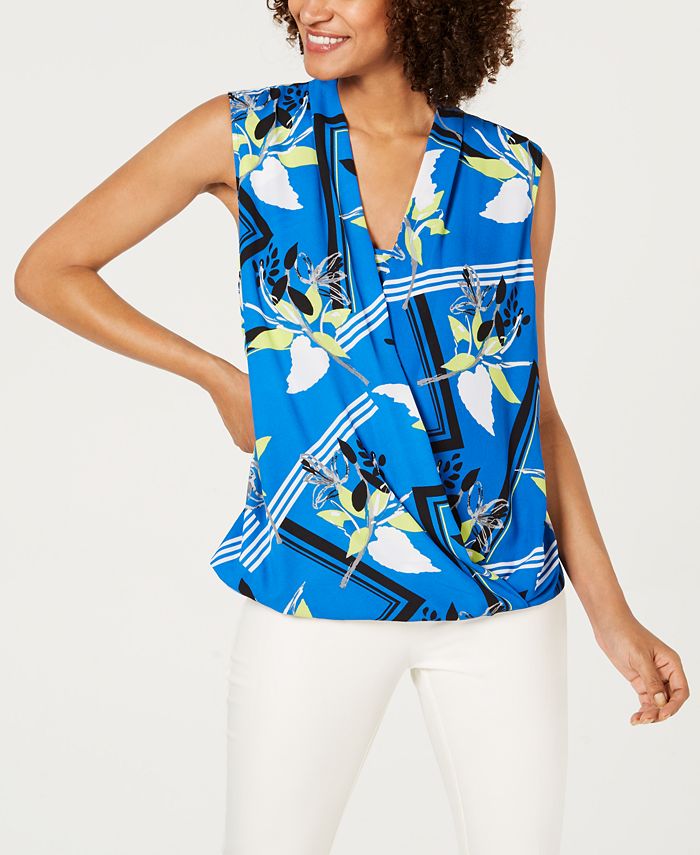 Alfani Women's Plus Surplice Hi-Low Tank Top Blue Size 3X