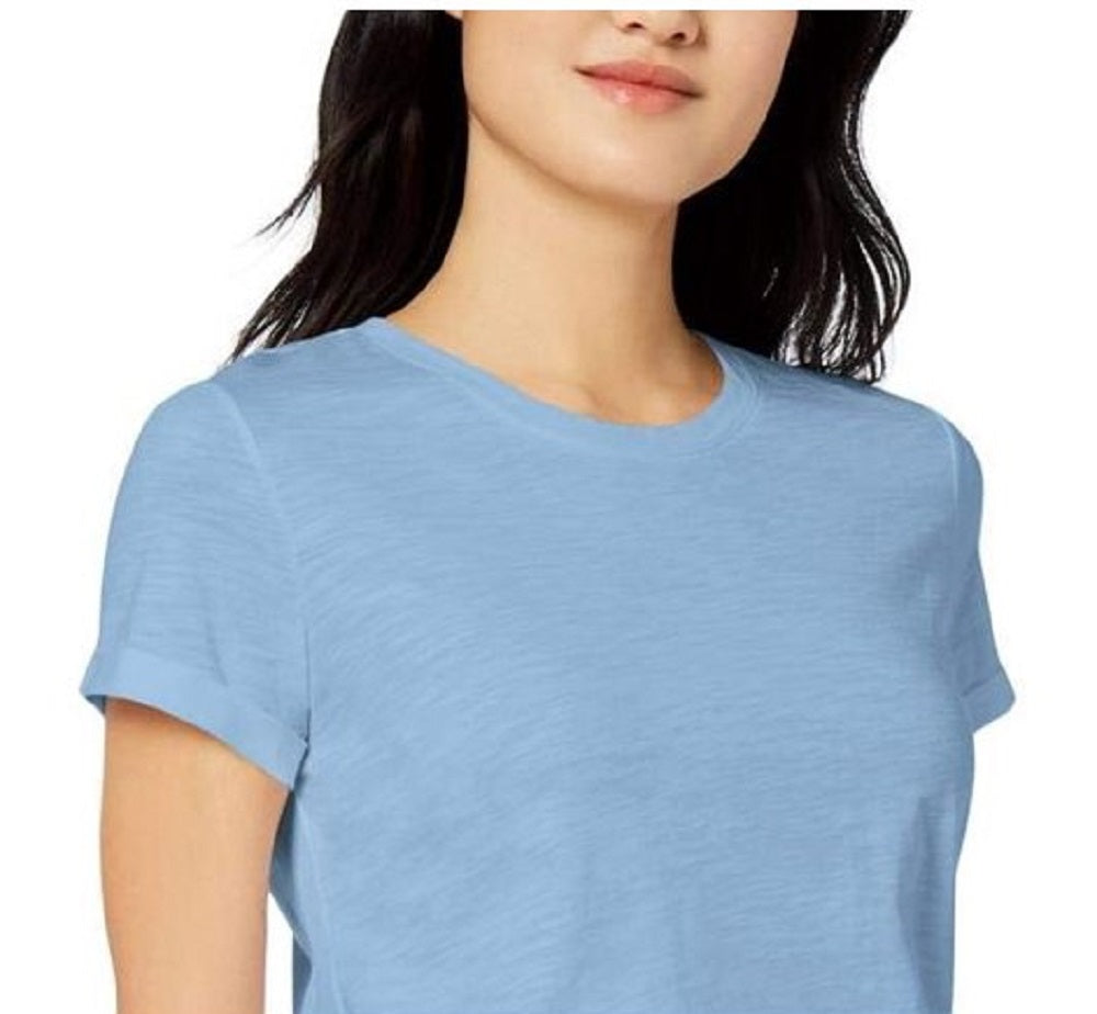 Maison Jules Women's Short Sleeve Crew Neck Hi Lo Top Blue Size Large