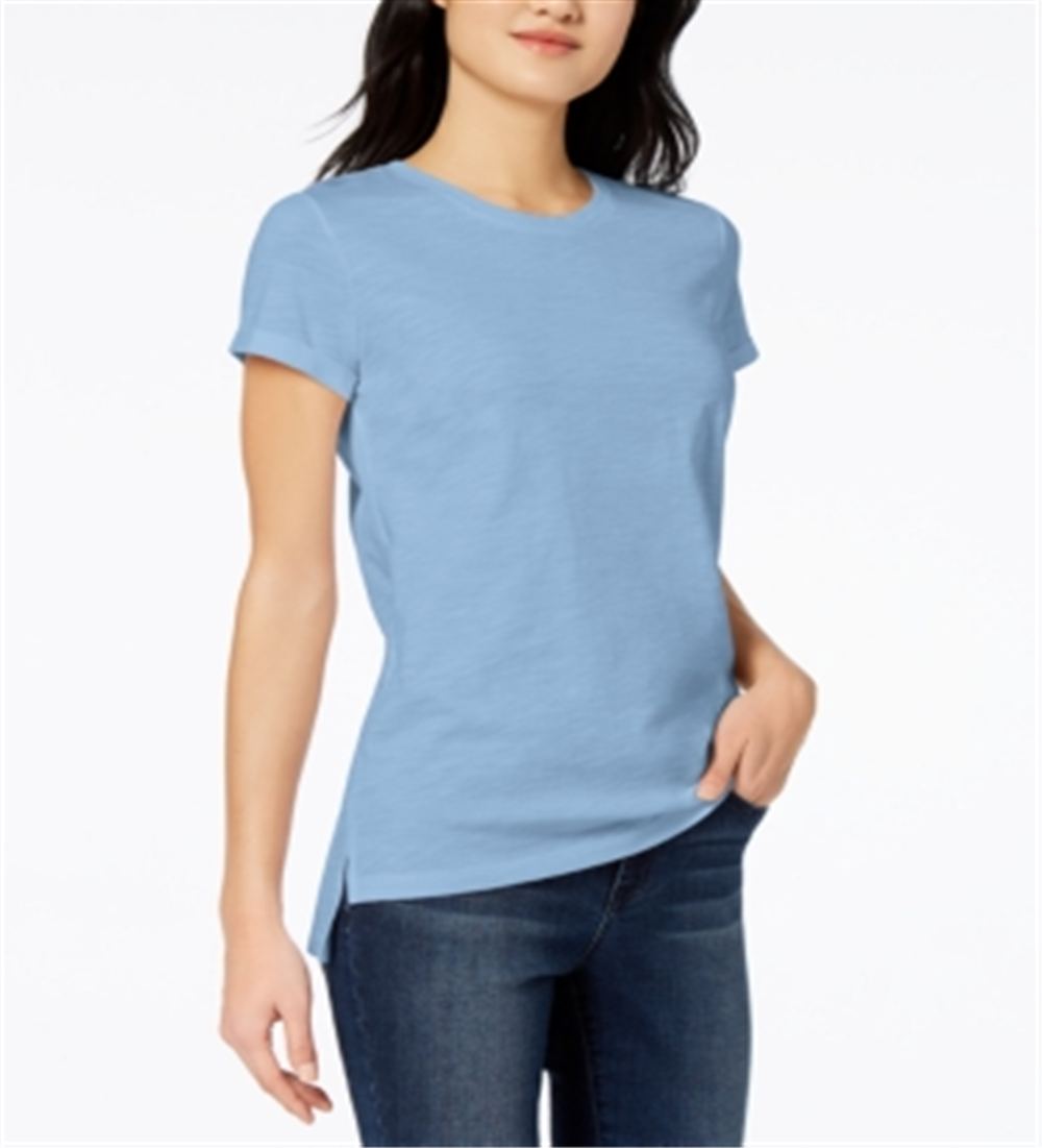 Maison Jules Women's Short Sleeve Crew Neck Hi Lo Top Blue Size Large