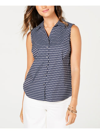 Charter Club Women's Sleeveless Sailboat Print Blouse Blue Size 10