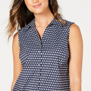 Charter Club Women's Sleeveless Sailboat Print Blouse Blue Size 10