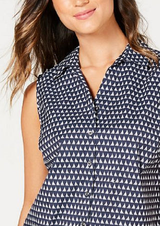 Charter Club Women's Sleeveless Sailboat Print Blouse Blue Size 16