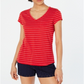 Maison Jules Women's Striped V Neck Top Red Size X-Large