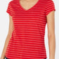 Maison Jules Women's Striped V Neck Top Red Size X-Large
