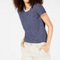 Maison Jules Women's Crewneck Ringer T-Shirt Blue Size Large
