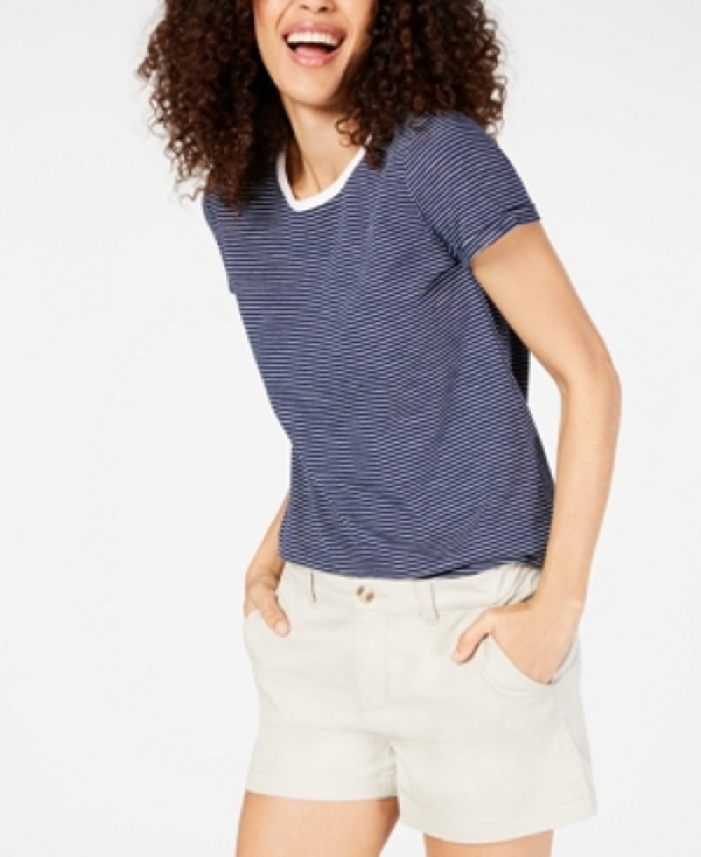Maison Jules Women's Crewneck Ringer T-Shirt Blue Size Large