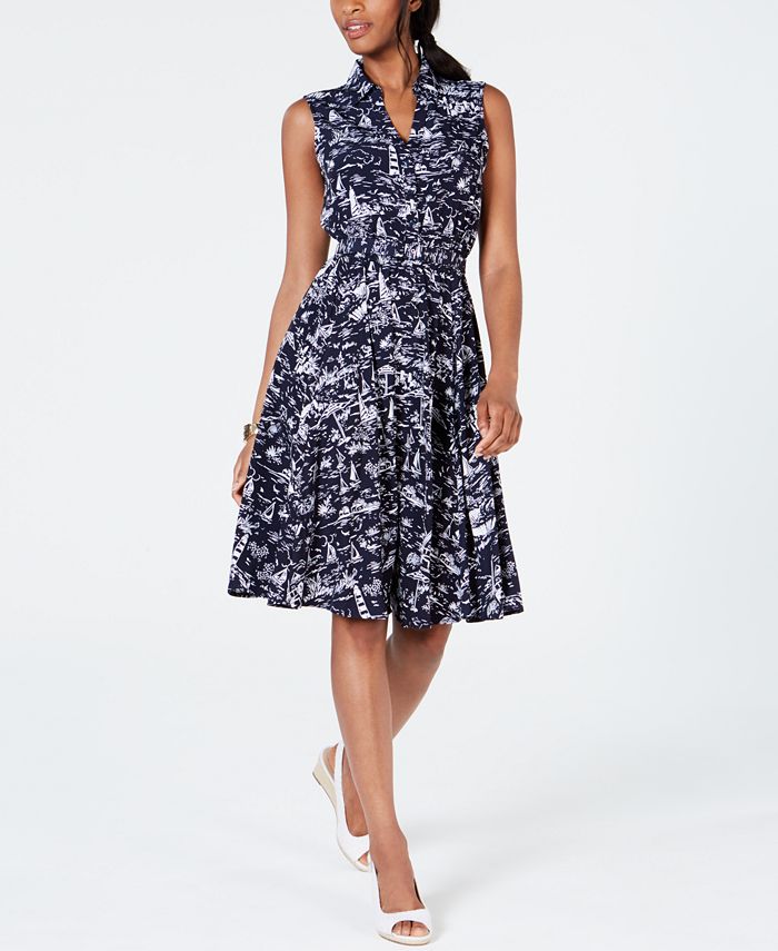 Charter Club Women's Printed a Line Dress Blue Size 8