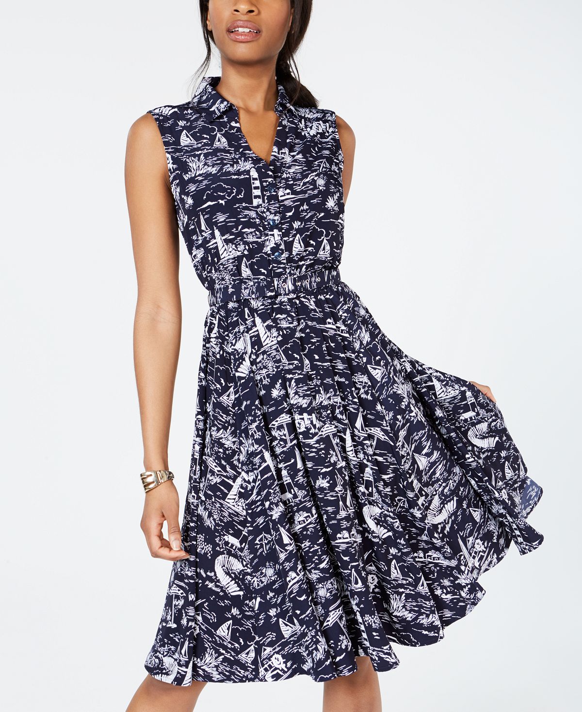 Charter Club Women's Printed a Line Dress Blue Size 8