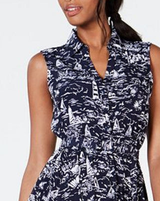 Charter Club Women's Printed a Line Dress Blue Size 8