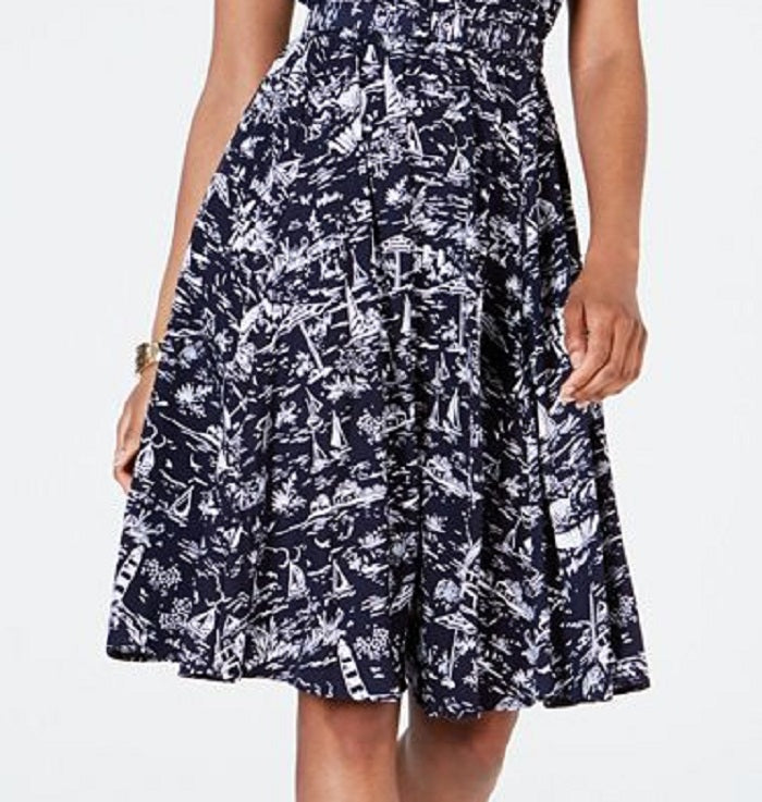 Charter Club Women's Printed a Line Dress Blue Size 8