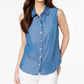 Charter Club Women's Sleeveless Chambray Shirt Blue Size 8