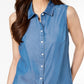 Charter Club Women's Sleeveless Chambray Shirt Blue Size 8