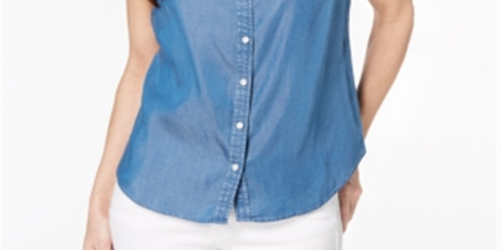 Charter Club Women's Sleeveless Chambray Shirt Blue Size 8