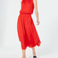 Alfani Women's Satin Smocked MIDI Dress Red Size Large