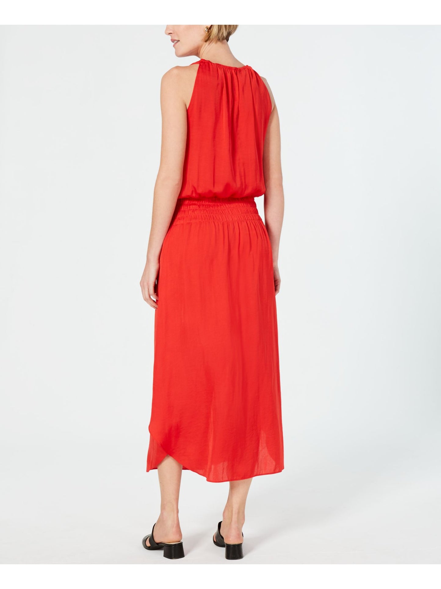 Alfani Women's Satin Smocked MIDI Dress Red Size Large