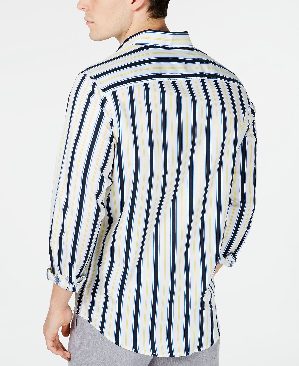 INC International Concepts Men's Striped Collared Button Down Shirt White Size X-Large