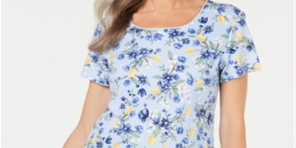 Karen Scott Women's Citrus Craze Floral Print Top Blue Size Petite Small