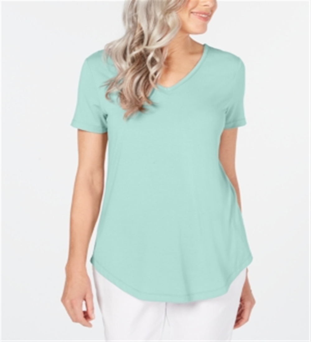 JM Collection Women's Lattice Back V Neck Top Blue Size X-Large