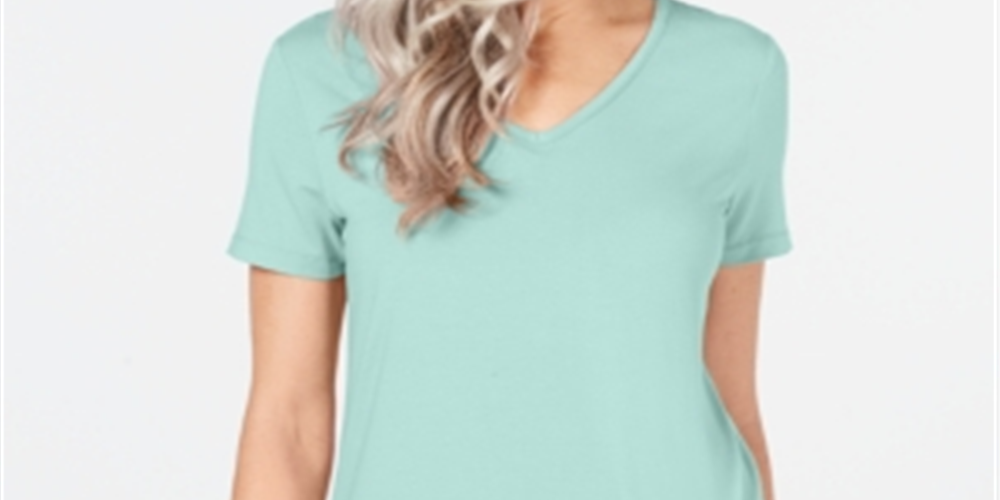 JM Collection Women's Lattice Back V Neck Top Blue Size X-Large