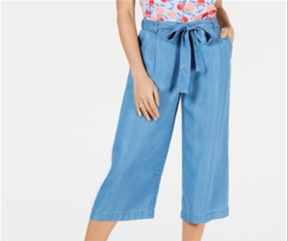 Maison Jules Women's Cropped Pull On Tie Pants Blue Size X-Small