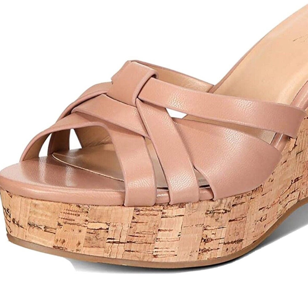 Thalia Sodi Women's Round Toe Wedge Slip On Slide Sandals Brown Size 10 M