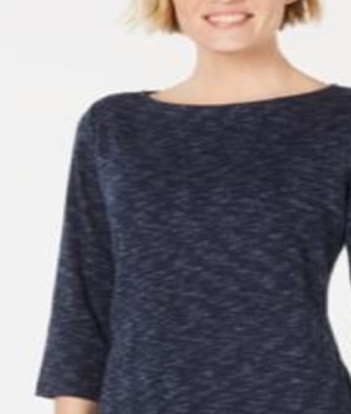 Karen Scott Women's Boat Neck Space Dyed Top Blue Size X-Small