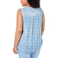 Style & Co Women's Printed Split Neck Tank Top Blue Size 1X