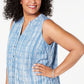 Style & Co Women's Printed Split Neck Tank Top Blue Size 1X