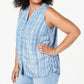 Style & Co Women's Plus Printed Split Neck Tank Top Blue Size 0X