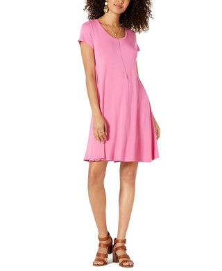 Style & Co Women's Short Sleeve A Line Dress Pink Size -PP