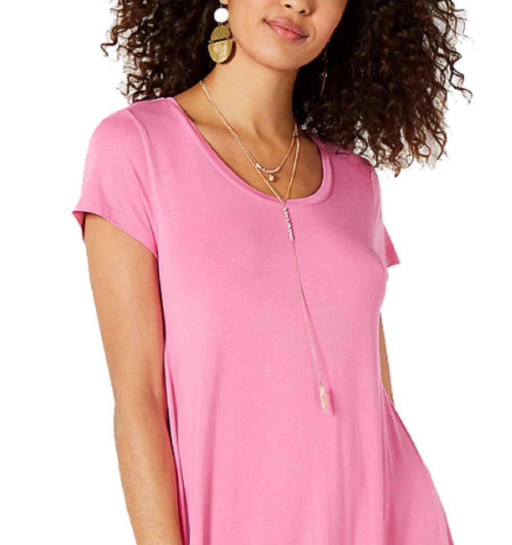 Style & Co Women's Short Sleeve A Line Dress Pink Size -PP