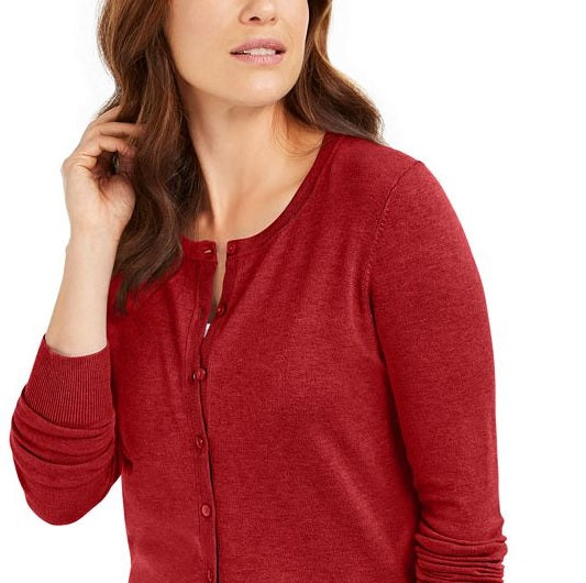 Charter Club Women's Long Sleeve Button Front Cardigan Red Size XX-Large