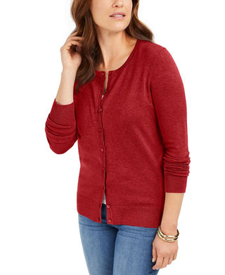 Charter Club Women's Long Sleeve Button Front Cardigan Red Size XX-Large