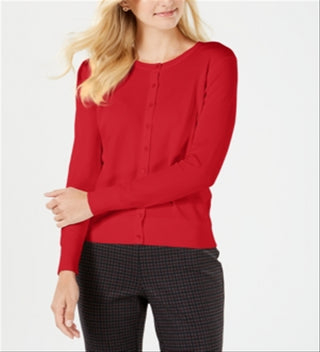 Charter Club Women's Long Sleeve Button Front Cardigan Red Size XX-Large