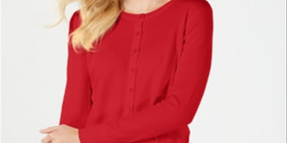 Charter Club Women's Long Sleeve Button Front Cardigan Red Size XX-Large