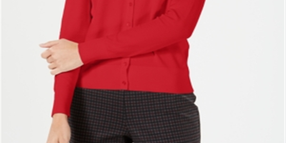 Charter Club Women's Long Sleeve Button Front Cardigan Red Size XX-Large
