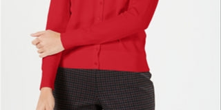 Charter Club Women's Long Sleeve Button Front Cardigan Red Size XX-Large