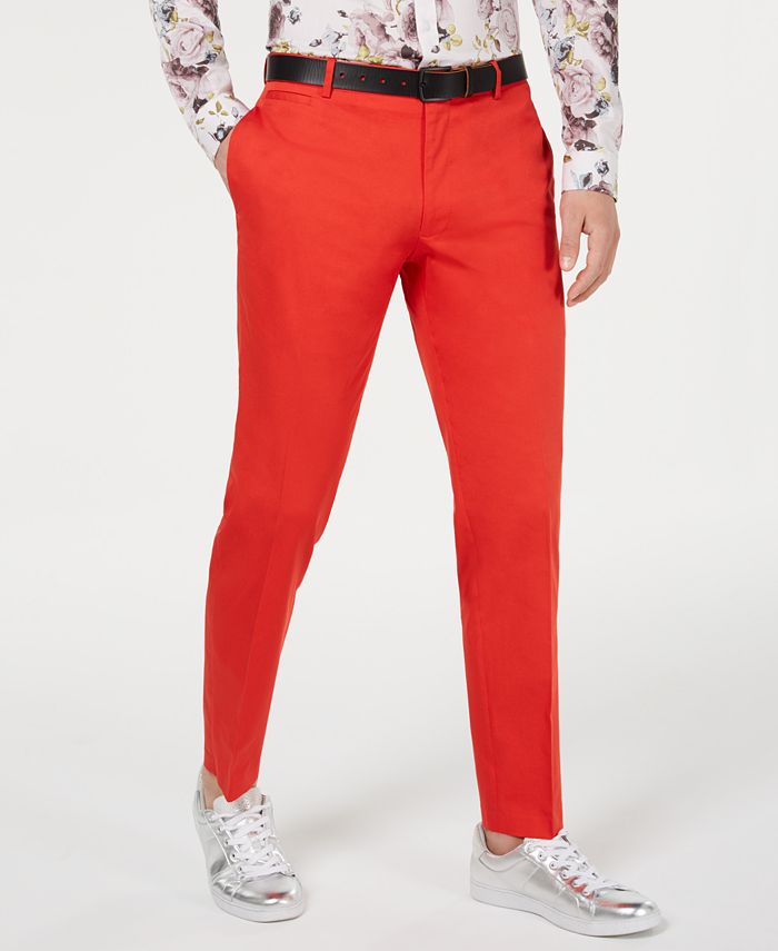 INC International Concepts Men's Milan Slim Fit Flat Front Straight Leg Pants Red Size 32X32