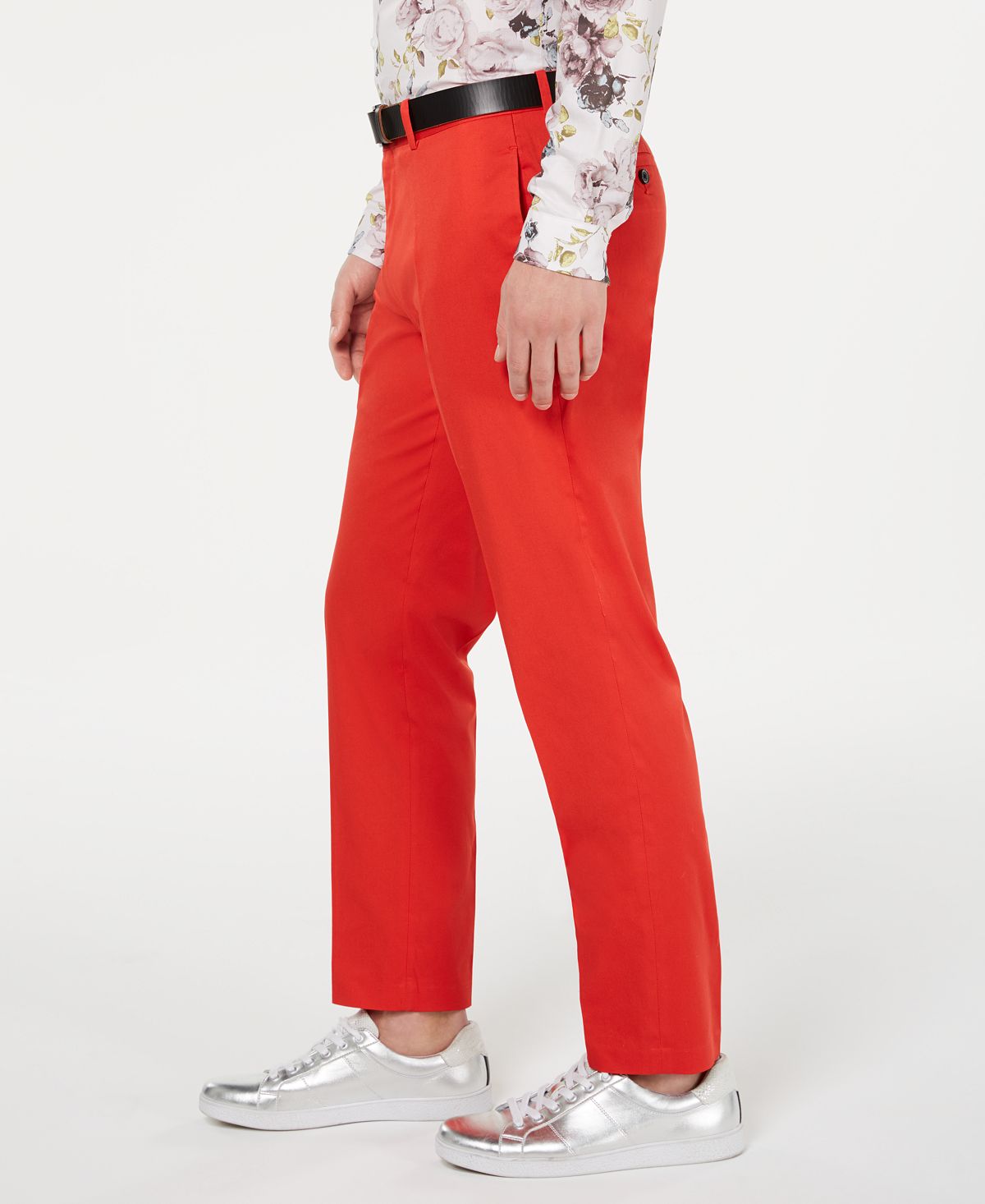 INC International Concepts Men's Milan Slim Fit Flat Front Straight Leg Pants Red Size 32X32