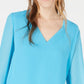 Bar III Women's Turquoise Bell Sleeve V Neck Top Blue Size Small