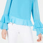Bar III Women's Turquoise Bell Sleeve V Neck Top Blue Size Small