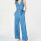 INC International Concepts Women's Scalloped Denim Jumpsuit Blue Size 4 Petite