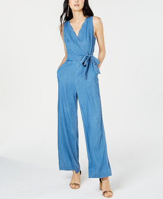 INC International Concepts Women's Scalloped Denim Jumpsuit Blue Size 4 Petite