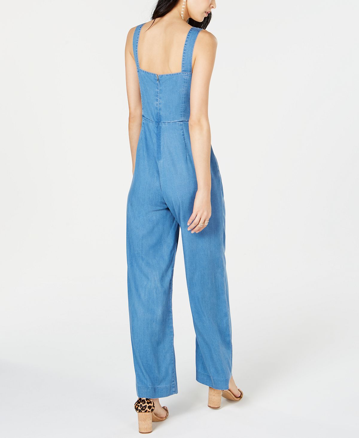 INC International Concepts Women's Scalloped Denim Jumpsuit Blue Size 4 Petite