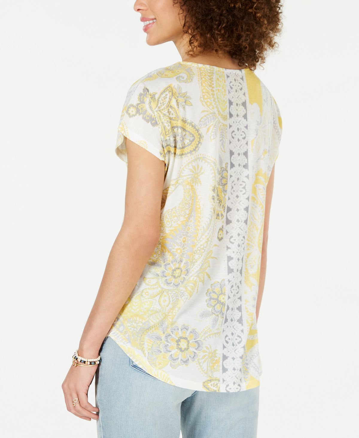 Style & Co Women's Sublimated Printed Top Yellow Size Large
